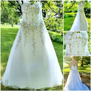 Moonlight Couture White Wedding Dress W/ Detachable Train, Size 16